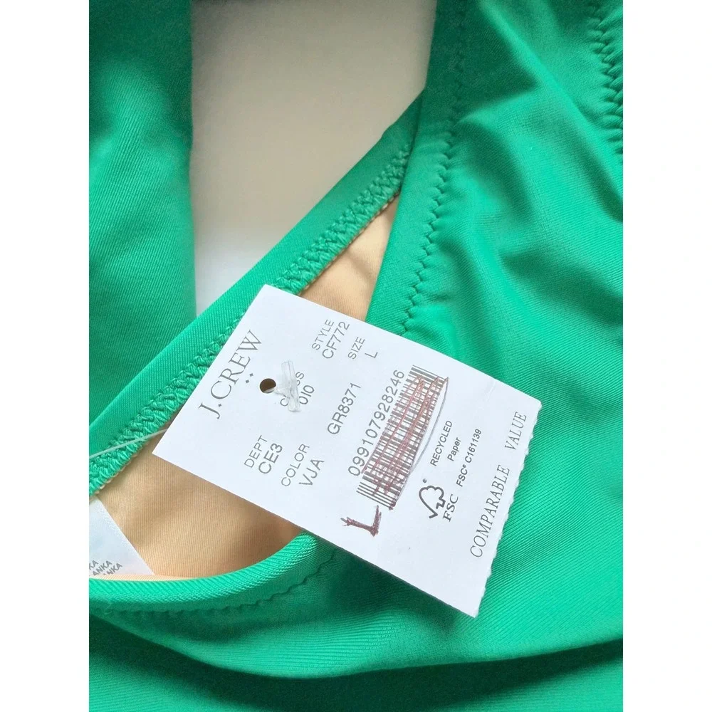 J.Crew One-shoulder bow bikini top Green Large NWT
